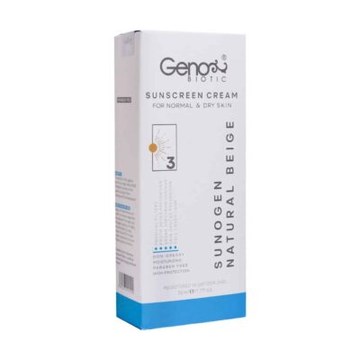 کرم ضد آفتاب پوست خشک ژنوبایوتیک بژ طبیعی SPF50 حجم 50 گرم
