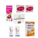پکیج تقویت مژه اکسیلیا و دوبسته مولتی مینرال بانوان +50 نیچرزپلنتی و دوبسته گلوبیفرپلاس وویتامین ب3 یوروویتال و شربت کیدیکر